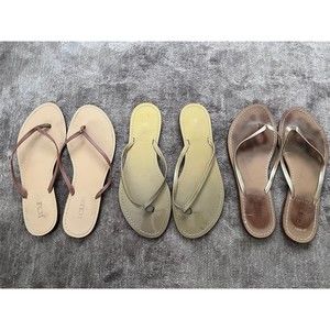 J Crew Capri Flip Flop Thong Sandals Lot 3 Pairs 8 38 38.5 M Tan Beige Gray Gold